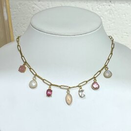 カラーストーンチェーンネックレス（PINK）の画像