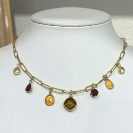 カラーストーンチェーンネックレス（BROWN）の画像