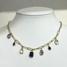 カラーストーンチェーンネックレス（BLACK）の画像