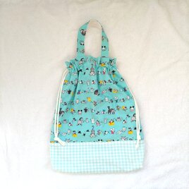 持ち手付き巾着袋 ねこ＆ねずみの画像