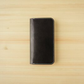 牛革 iPhone16 Plus / 16 Pro Max カバー  ヌメ革  レザーケース  手帳型  ブラックの画像