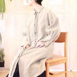 リネン　シャツワンピース　ロングカフス　旅行