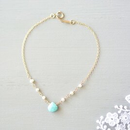 SALE)14kgf*スリーピングビューティーターコイズ(マロンカット)×淡水パールのブレスレットのコピーの画像