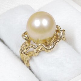 15.40ct、12.5mm南洋真珠とSV925の指輪（リングサイズ：10号、サイズ変更無料、ゴールデン、18K張り）の画像