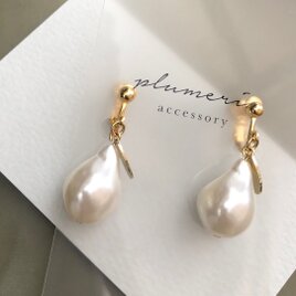 ＊ お洒落 ＊ バロックパール ゴールド 一粒 パール 上品 お出かけ 真珠 式 フォーマル イヤリング ／ ピアス