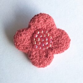 テラコッタ色　つぶつぶもこもこ　お花のビーズ刺繍ブローチの画像