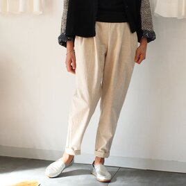 再販★綿麻トリプルウォッシュタックテーパードパンツ