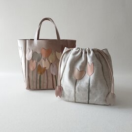 tulip leather 3way tote [ beige / small ]の画像