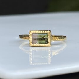 バイカラー　トルマリン　バゲットカット　1ct　桜餅配色　シルバーSV925リングの画像