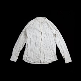 オーダーメイド、ホワイト、シワになっても良いコットン、カジュアルスリム、スタンドカラーシャツ（サイズL、サンプル商品）