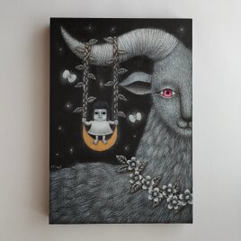 原画「月のブランコ」木製パネル SMの画像