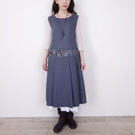 ヨーロッパチャコールリネンとジャパネスク切替プリーツワンピースの画像