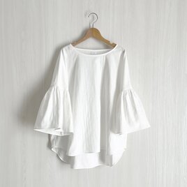 ギャザー袖プルオーバー_ダブルガーゼオーガニック綿100％_White