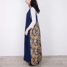 ネイビースカラップとアンティークフラワー前後OKマキシワンピースの画像