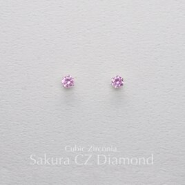 つけっぱなしOK！ピアス 桜色CZダイヤ キュービックジルコニア サージカルステンレス 金属アレルギー K18仕上げ 春の画像