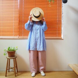 Cotton poplin button long blouse / BLUEの画像
