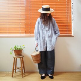 Cotton poplin button long blouse / BLUE(stripe)の画像