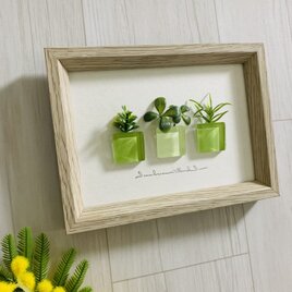ガラスタイル アートフレーム インテリア雑貨 置物 観葉植物  北欧ガラス細工 贈り物 誕生日プレゼントの画像