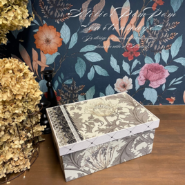 William Morris「アネモネ」柄の上質ソーイングケース｜仕切り付き・2WAY蓋タイプ（1点物）（white)の画像