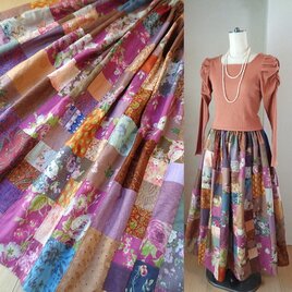 sold 絵画なパッチワーク♥YUWAリネン♥アンティークローズ♥ボリュームギャザースカート♥90㎝丈の画像