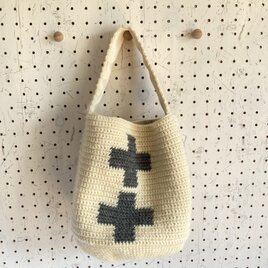 WOOL!クロスのワンハンドルオーバルトート*グレイ×オフホワイトの画像