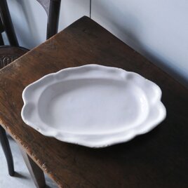 Moustiers ムスティエ 白釉 花リム オーバル皿 楕円皿 34.5cm フランス アンティーク 0501592の画像