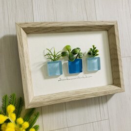 ガラスタイル アートフレーム インテリア雑貨 置物 観葉植物  北欧ガラス細工 贈り物 誕生日プレゼントの画像