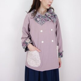 [予約販売] トリプルワッシャー万葉木綿くすみピンク襟クシュジャケット☆セットアップにもなりますの画像