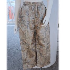 124　大島紬のワイドパンツ　ロングパンツ　テーパードパンツ　ウェストゴム　可愛い色柄の画像