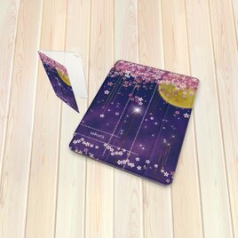 手帳型 iPadケース（タブレットケース） 【バックカバー：ハードタイプ】（片面印刷/カメラ穴あり）【桜と月と星と】の画像