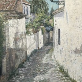 白い通り(油絵25号、スペイン、グラナダ 、原画、一点物)のコピーの画像