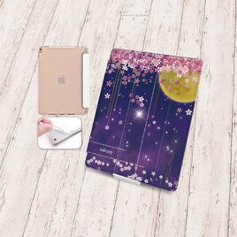 手帳型iPadケース【バックカバー：ソフトタイプ】片面印刷/カメラ穴有【桜と月と星と】の画像