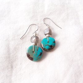 【SV】Turquoise × Gray Moonstone Earrings／ターコイズ×グレームーンストーン フックピアス