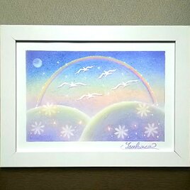 パステルアート　夜明けの虹　パステル画原画の画像