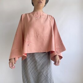 【1点もの】丁字のプルオーバー2way -絹 着物地 桃色に花（ヴィンテージ） 2WB580の画像