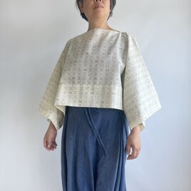 【1点もの】丁字のプルオーバー2way -ウール着物地 オフホワイトに絣模様 （ヴィンテージ） 2WB579の画像