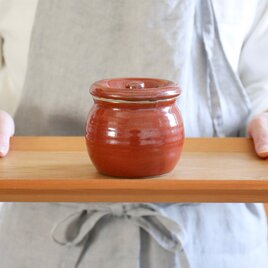 梅干しやお漬物入れにおすすめ　お漬物甕（かめ）砂糖壺　赤茶の画像