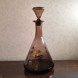 アンティーク　鶴と波のジャポニスム色ガラス　デキャンタ　1900年頃　フランス　高25cm ［YG50］の画像
