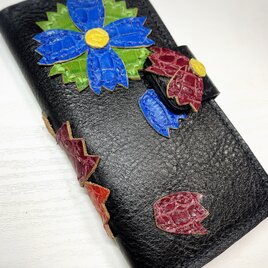 (受注作成)スマホケース　コスモス　黒の画像