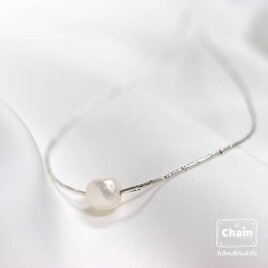 カレンシルバーAAA淡水パールの一粒ネックレスの画像