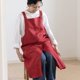 potter’s apron RED 陶芸家のための赤エプロン【100％リネン】肩掛けタイプ　バッククロス　普段使い　Mの画像