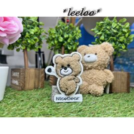 ★ゴルフするくまさん★もこもこワッペン★ネームコメント付★茶7.3-１枚の画像
