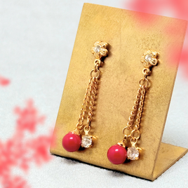 5mm ゆれる コーラル/珊瑚  K18GP RHP 天然石ピアス - petit flowerの画像