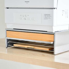 A factory 食洗機ラック＋まな板、小物収納：日本製 スチール 木製 食洗機 引き出し 省スペース キッチン 隙間収納