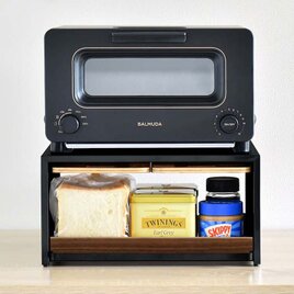 A factory トースターラック＋トレー＆収納：日本製 バルミューダ パンケース コーヒー キッチン収納 隙間収納の画像