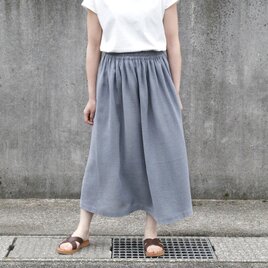 播州織 綿麻 ギャザースカート（ ストライプ ）リネン 麻 ロング