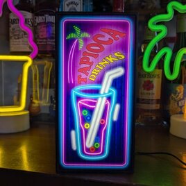【Sサイズ オーダー無料】タピオカ ミルクティー ジュース ミニチュア サイン ランプ 照明 看板 置物 雑貨 ライトBOXの画像