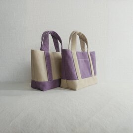 ヴィンテージ加工帆布パープルxベージュのトートバッグsの画像