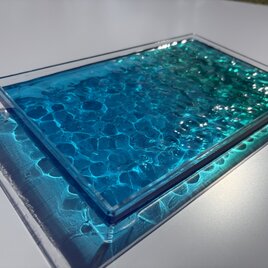 新作波紋トレイ（M）小物置き　リモコン　時計　眼鏡置きシンプル　青い水面と水紋　の画像