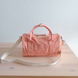 パラフィン加工帆布の2wayドラムショルダーバッグ　《ピンクオレンジS》の画像